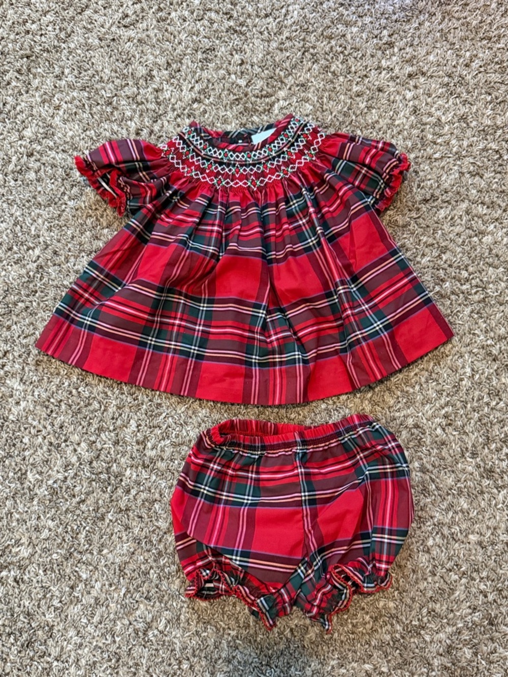 Classical Whimsey Red Plaid Smocked Top with Matching Bloomers